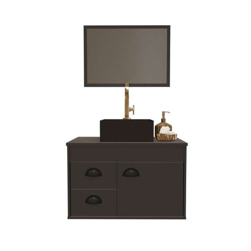 Kit Gabinete para Banheiro Betel Trama/Preto 51cm