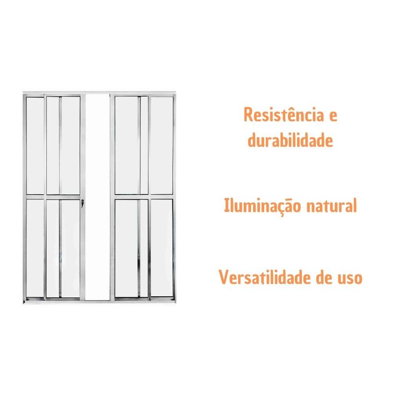 Porta de Correr 4 Folhas Alumínio Brilhante 210x150cm