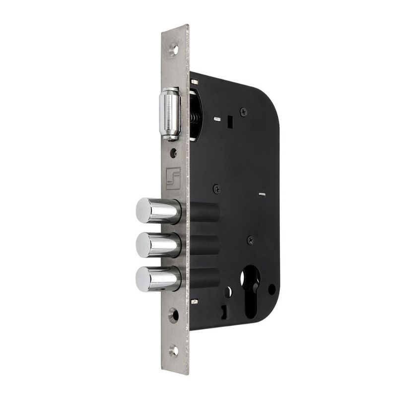 Fechadura Externa Roseta Redonda Polida 3 Pinos Rolete Multiponto 55mm