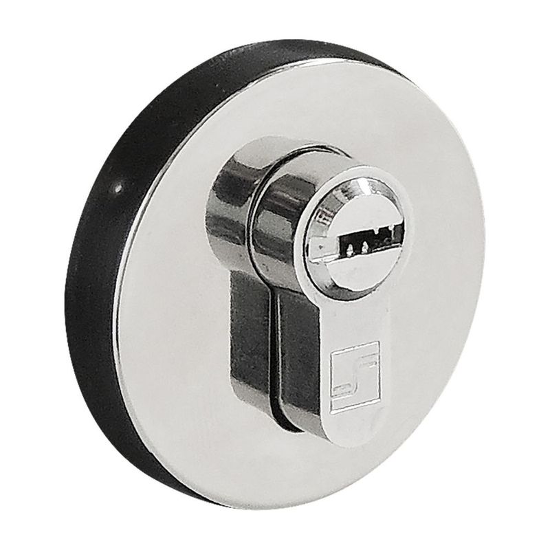 Fechadura Externa Roseta Redonda Polida 3 Pinos Rolete Multiponto 55mm