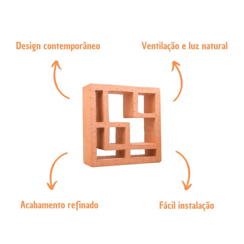 Elemento Vazado Cerâmico Tasmânia Line Terracota 25x25x8,5cm Manufatti