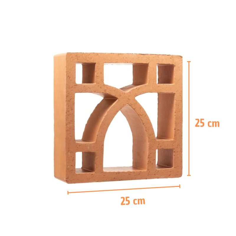 Elemento Vazado Cerâmico Arabesco Terracota 25x25x8,5cm Manufatti