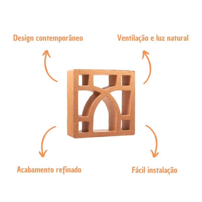 Elemento Vazado Cerâmico Arabesco Terracota 25x25x8,5cm Manufatti