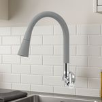 Torneira para Cozinha Parede 1/4V Bica Média Cinza Realce Flexível