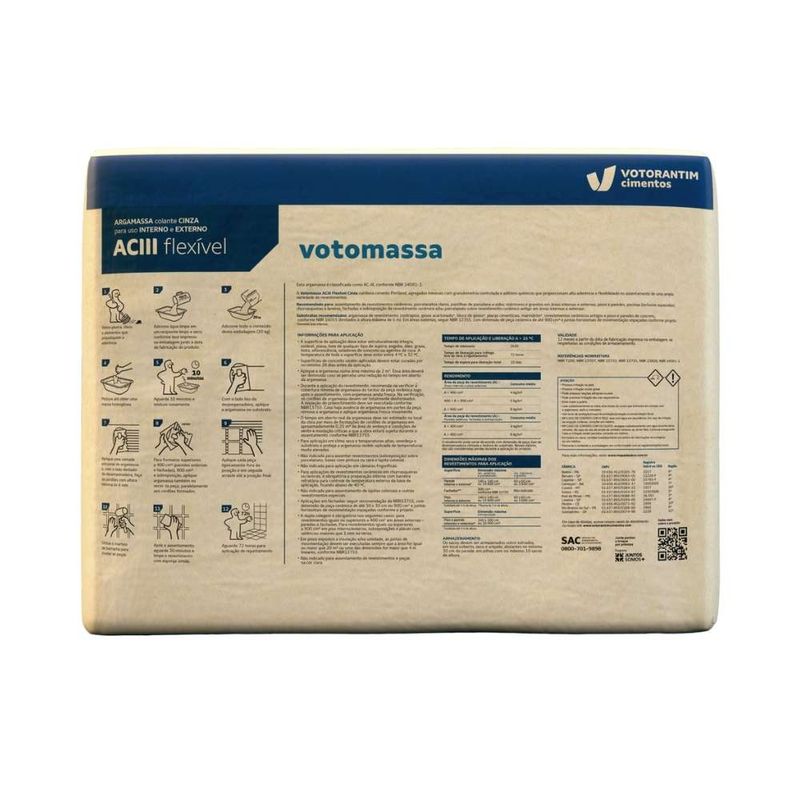 Argamassa Interna/Externa ACIII Flexível Cinza 20kg Votorantim