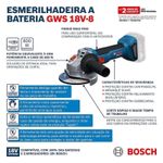 Esmerilhadeira Angular 5" (125mm) 18V Sem Bateria GWS 18V-8 Bosch