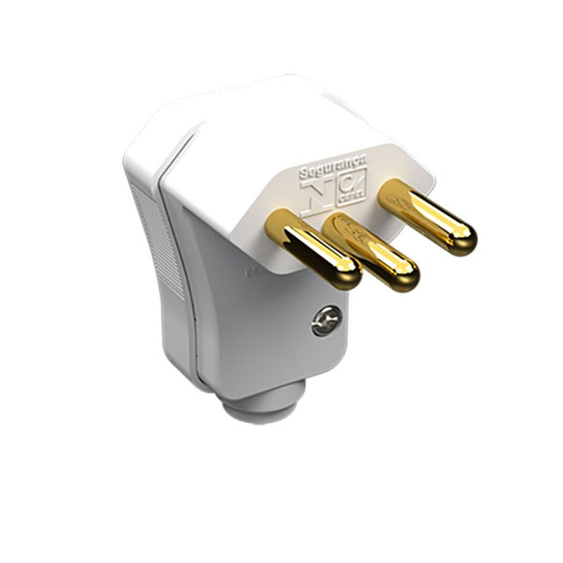 Plugue Móvel 90° Prensa Cabo 2 Pólos + Terra 10 Amperes 250V Branco