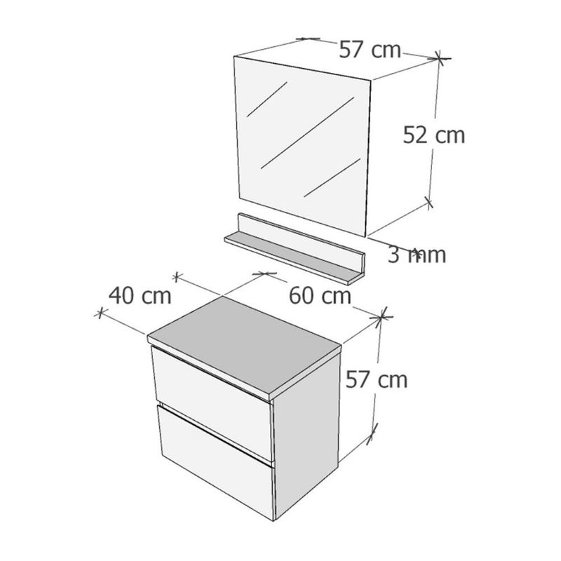 Gabinete para Banheiro Espelheira com Prateleira Max Pinos Preto 60cm