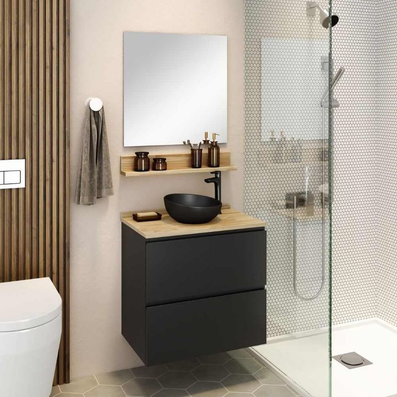 Gabinete para Banheiro Espelheira com Prateleira Max Pinos Preto 60cm