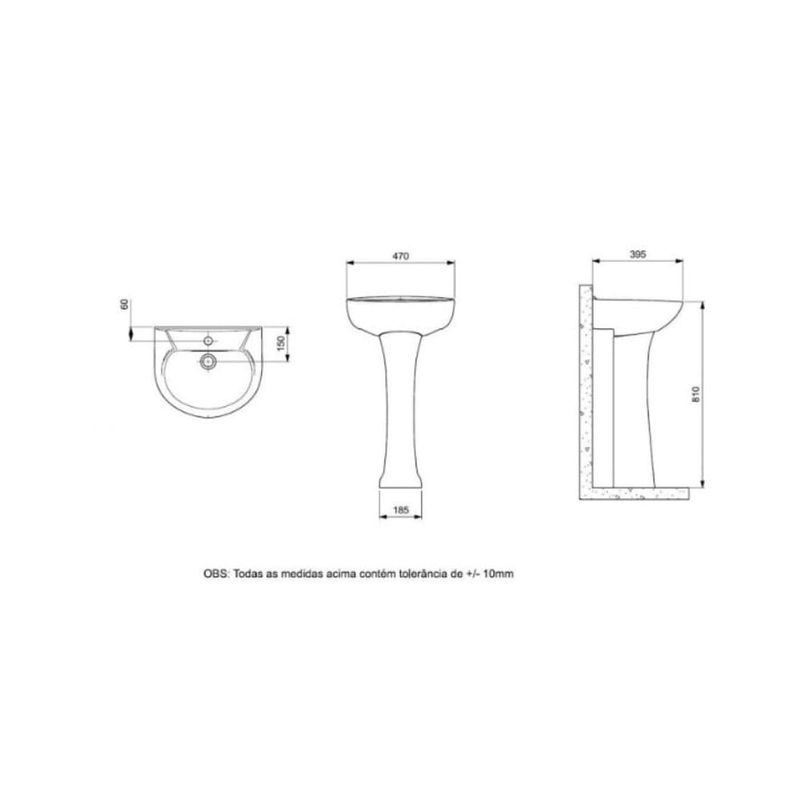 Lavatório Louça para Coluna Saveiro/Azaléia 47x39,5cm Cinza