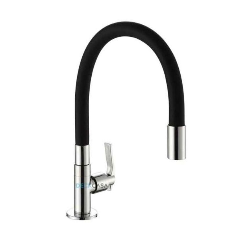 Torneira para Cozinha Mesa 1/4V Bica Alta Preto Flexível