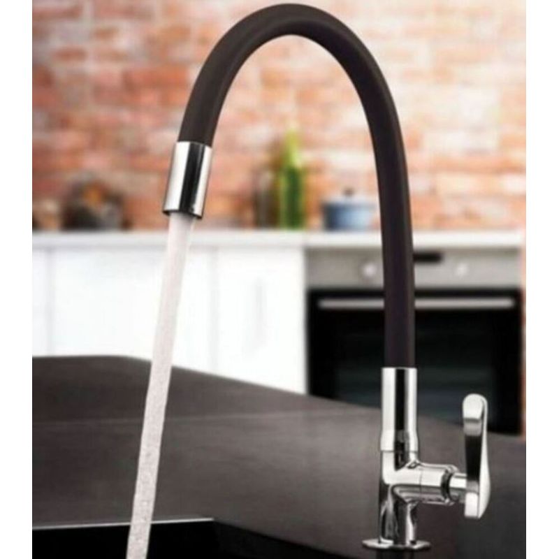 Torneira para Cozinha Mesa 1/4V Bica Alta Preto Flexível