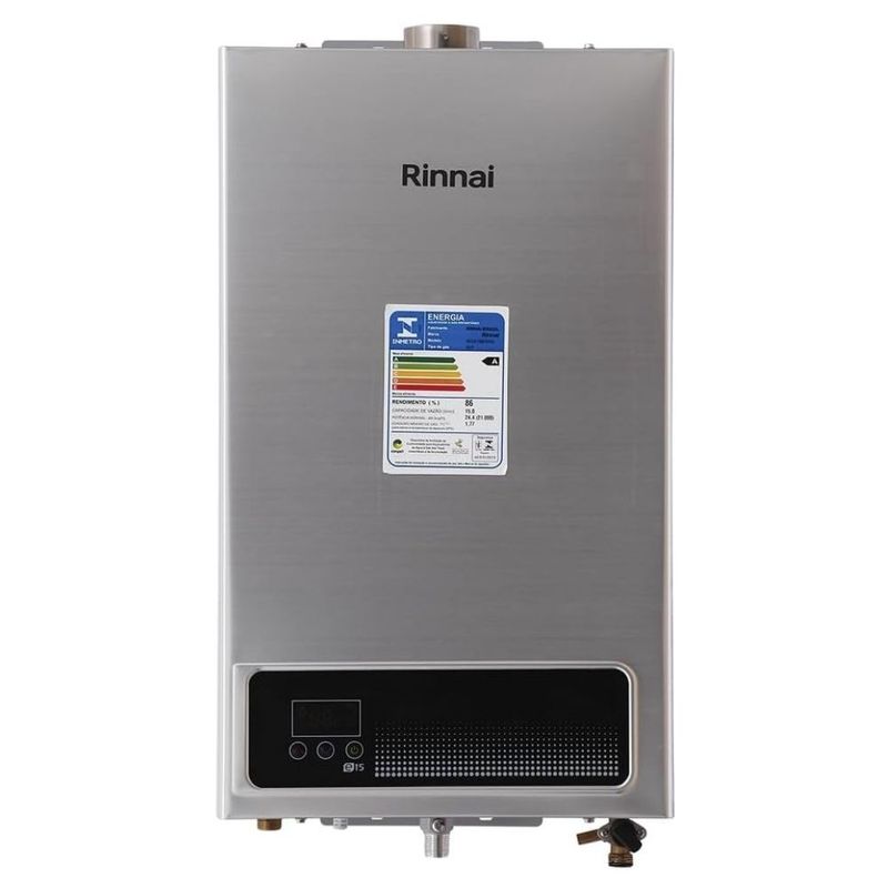 Aquecedor de Água a Gás GN 15L E15 Inox FEHGN8 Digital Bivolt Rinnai