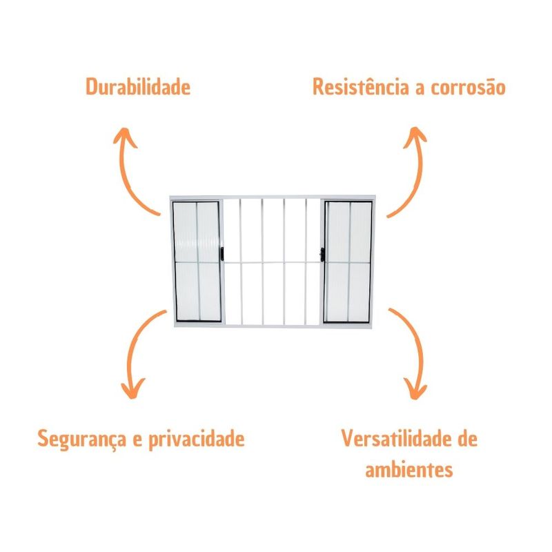 Janela de Correr 4 Folhas com Grade Alumínio Branco 100x120cm