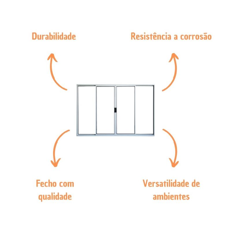 Janela de Correr 4 Folhas sem Grade Alumínio Branco 100x150cm