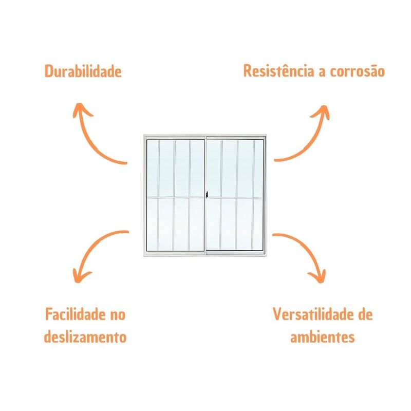 Janela de Correr 2 Folhas com Grade Alumínio Brilhante 100x100cm