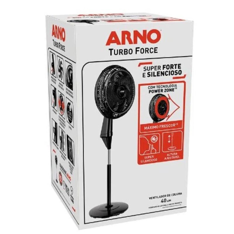 Ventilador de Coluna Turbo Force Preto com 6 Pás 40cm 126W 127V