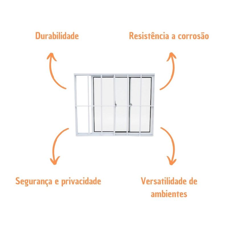 Janela de Correr 2 Folhas com Grade Alumínio Branco 100x150cm