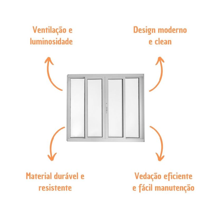 Janela de Correr 4 Folhas sem Grade Alumínio Branco 100x120cm