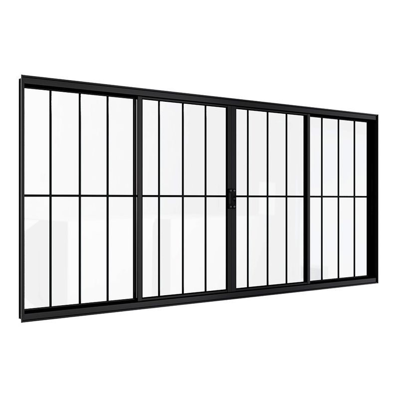 Janela de Correr 4 Folhas com Grade Alumínio Preto 100x150cm