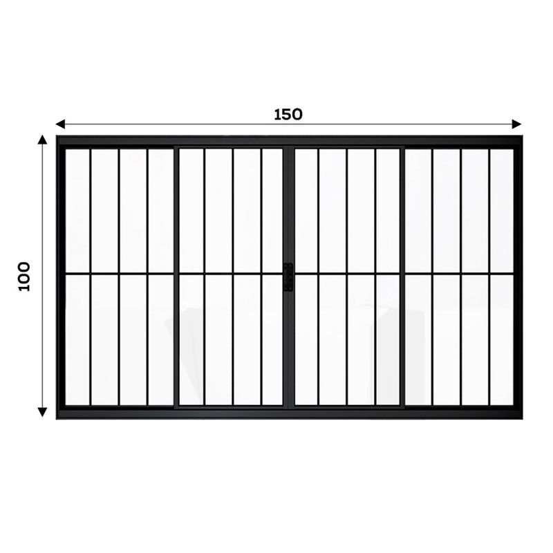 Janela de Correr 4 Folhas com Grade Alumínio Preto 100x150cm