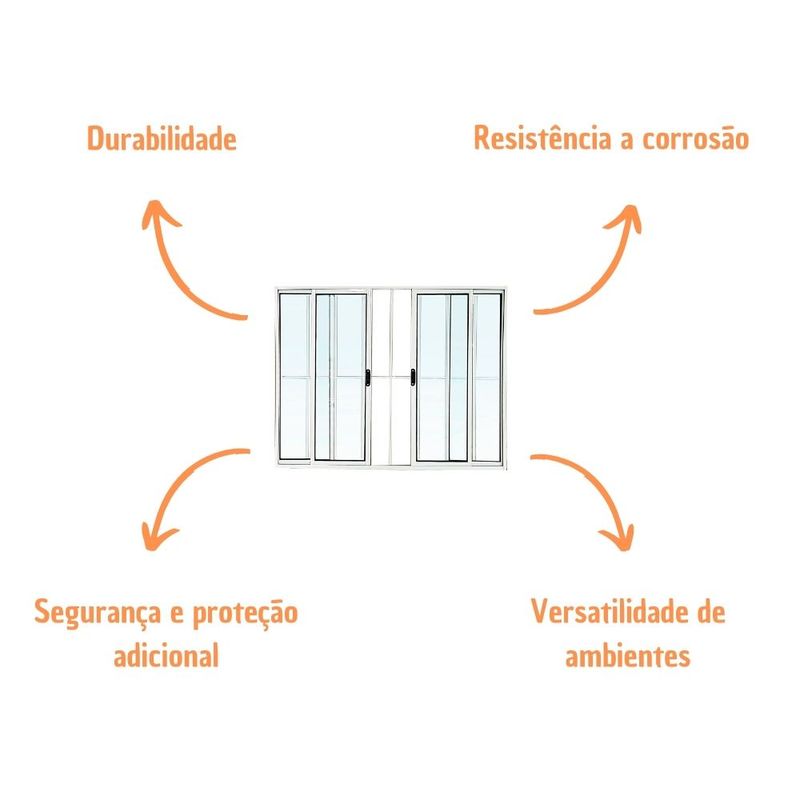 Janela de Correr 4 Folhas com Grade Alumínio Branco 100x120cm