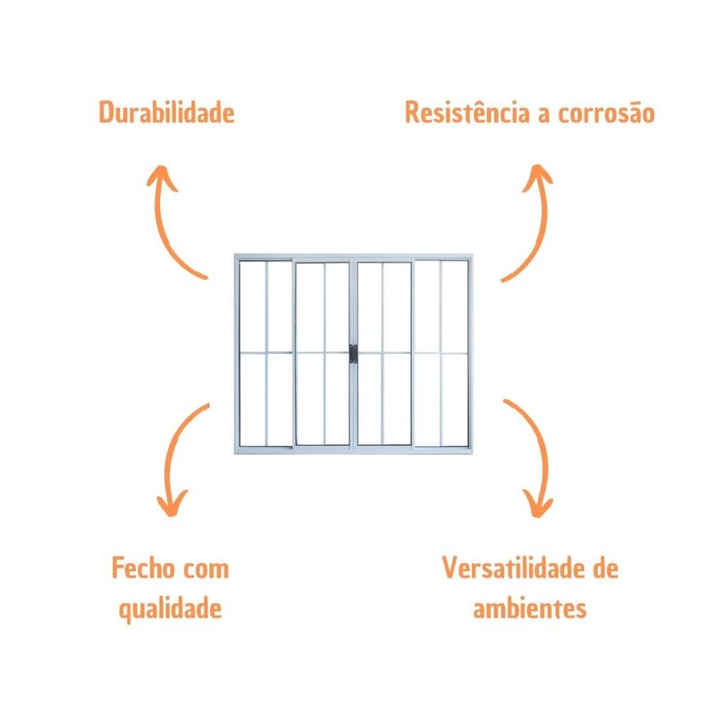 Janela de Correr 4 Folhas com Grade Alumínio Branco 100x120cm
