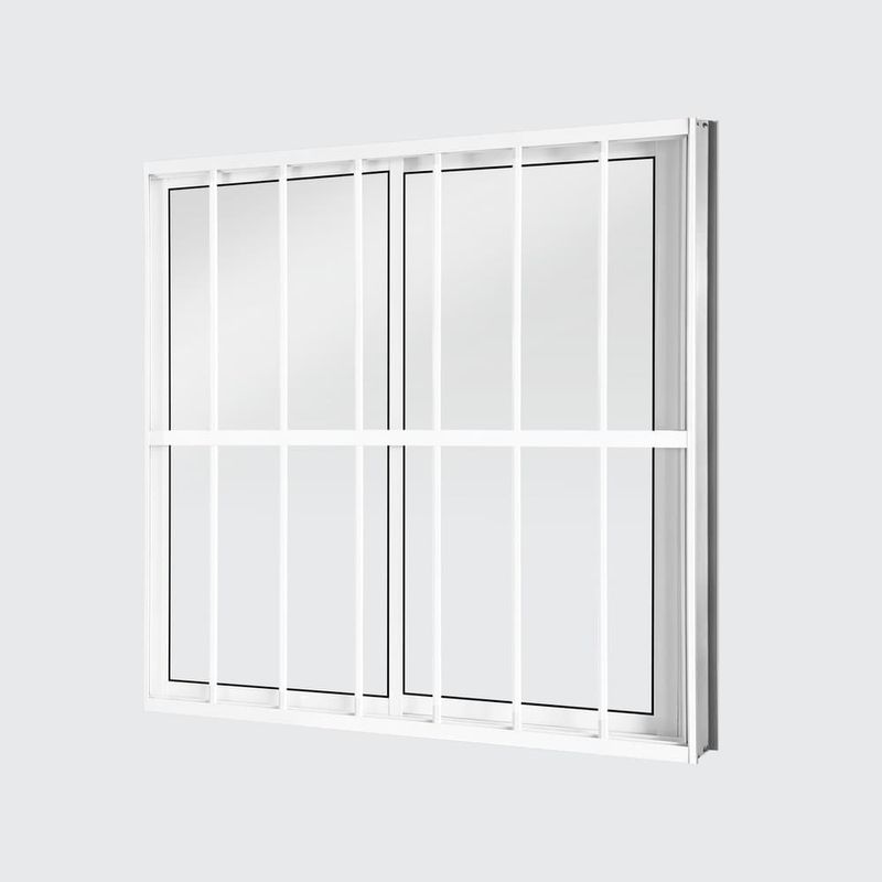 Janela de Correr 2 Folhas com Grade Alumínio Branco 100x100cm