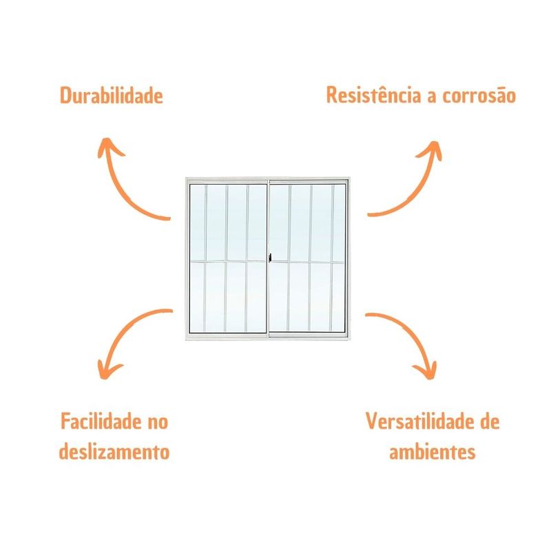 Janela de Correr 2 Folhas com Grade Alumínio Branco 100x120cm