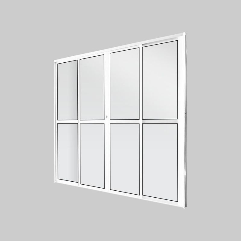 Porta Balcão 4 Folhas Vidro Liso Alumínio Branco 210x200cm