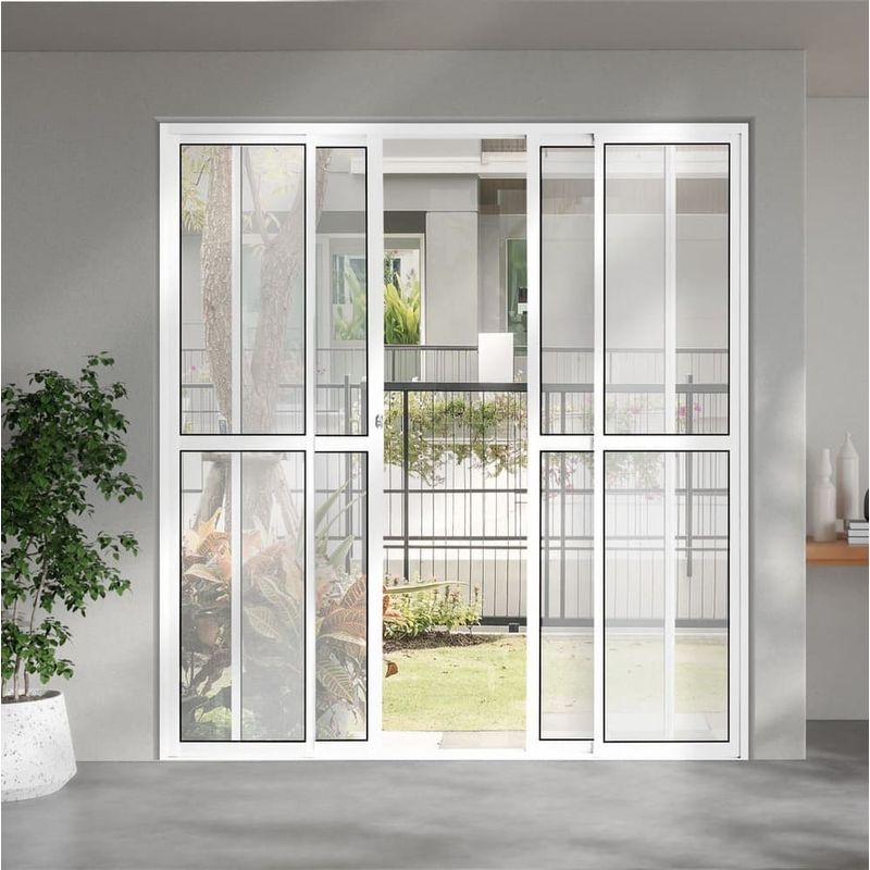 Porta Balcão 4 Folhas Vidro Liso Alumínio Branco 210x200cm