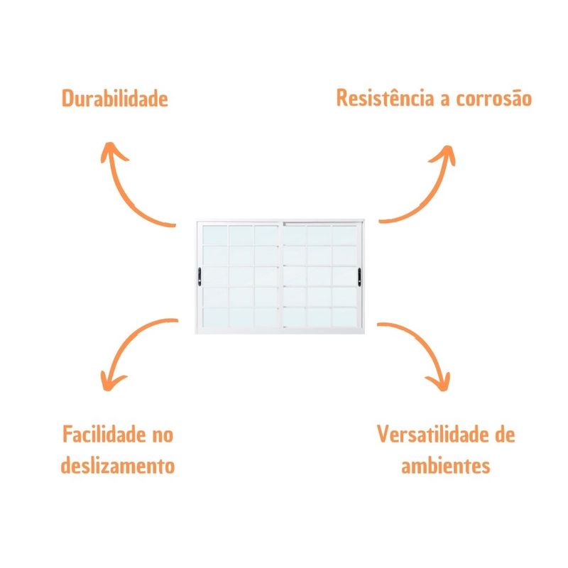 Janela de Correr 2 Folhas com Grade Alumínio Branco 100x150cm