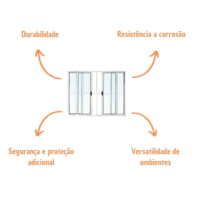 Janela de Correr 4 Folhas com Grade Alumínio Branco 100x150cm