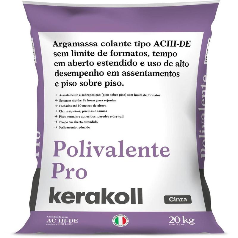 Argamassa Interna/Externa ACIII Polivalente Pro Cinza 20kg Kerakoll