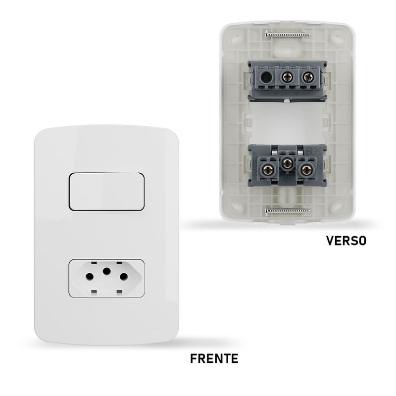 Conjunto Interruptor Simples + Tomada 2P+T 10A 4x2 Branco B3