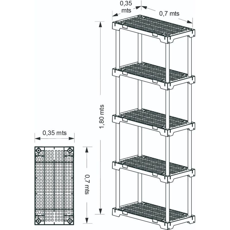 Estante Plástica Poly Eco5 - 5 Prateleiras Preto 70x35x167cm