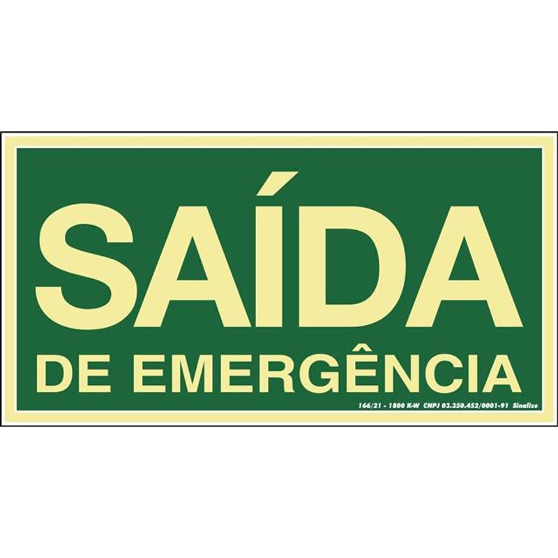 Placa Contra Incêndio Saida Emergência 15x30cm em PVC Fotoluminescente