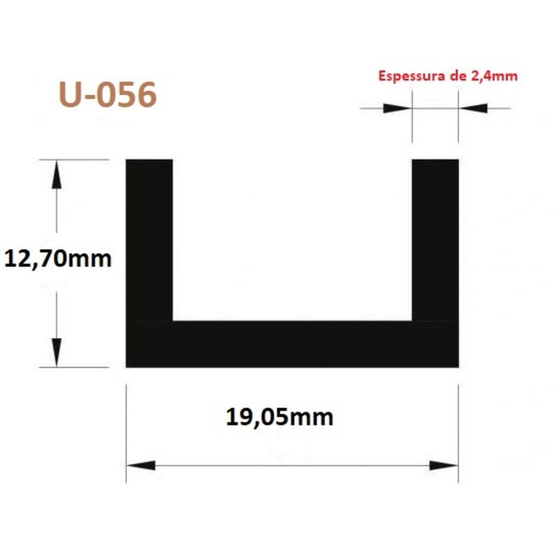 Perfil U Abas Desiguais 12,7x19,05x2,4mm "1/2x3/4" 1m Alumínio Natural
