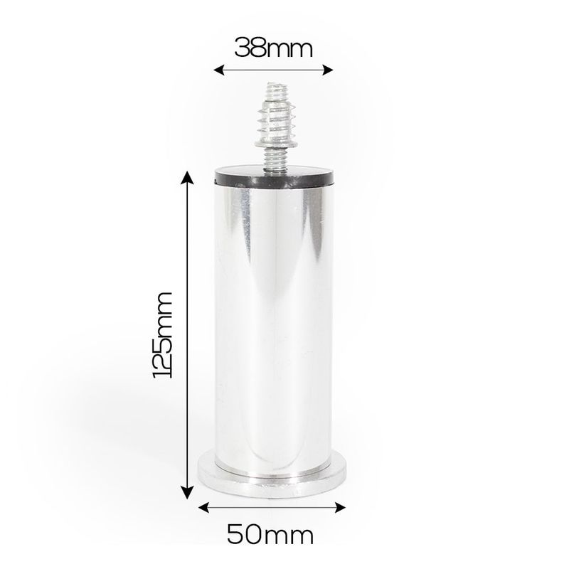 Pé Tubular para Móvel com Sapata e Bucha 125mm Alumínio Polido