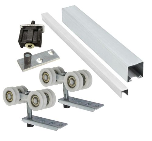 Kit para Porta de Correr Côncavo 04 Rodizios 2m 80kg Alumínio Polido