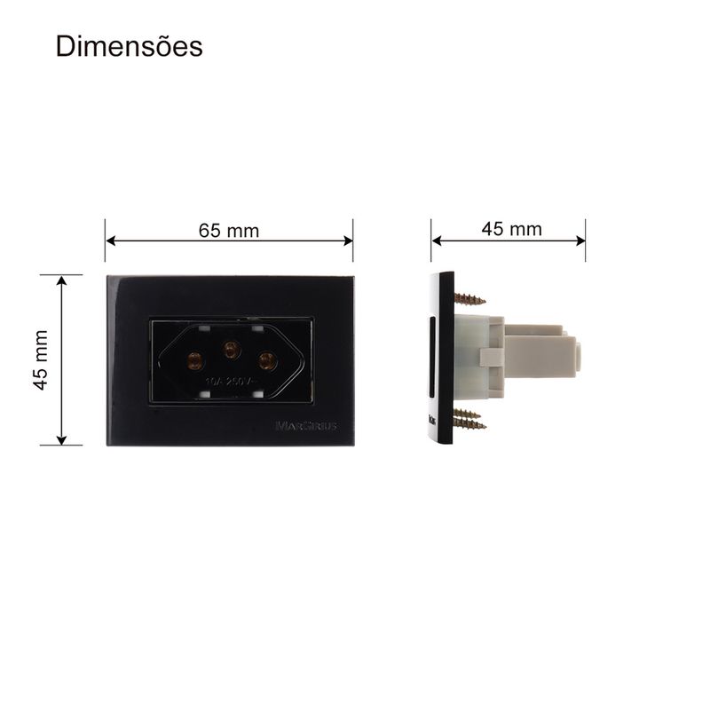 Conjunto Tomada 2P+T 10A/250V para Móvel Preto