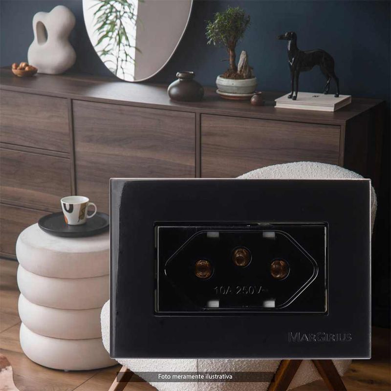 Conjunto Tomada 2P+T 10A/250V para Móvel Preto