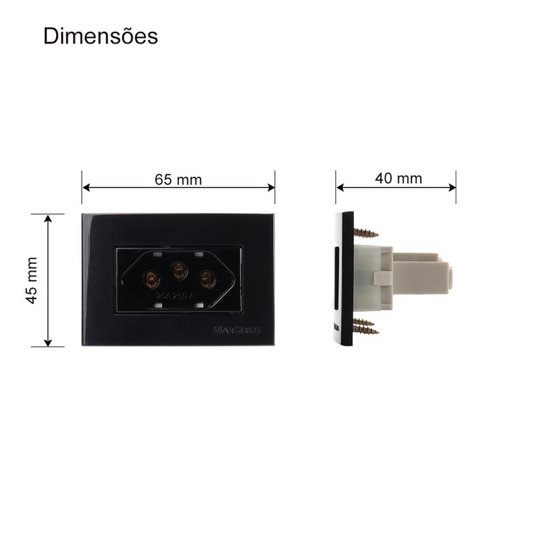 Conjunto Tomada 2P+T 20A/250V para Móvel Preto