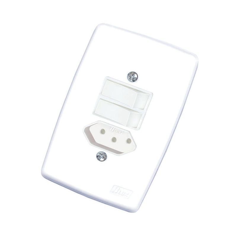 Conjunto 2 Interruptores Simples 6A+Tomada 2P+T 10A 4x2 Branco Finesse