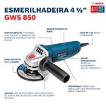 Esmerilhadeira Angular 4.1/2" (115mm) 850W GWS850 M14 220V Bosch