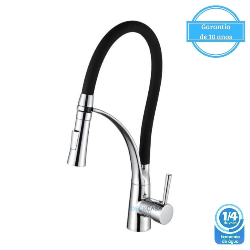 Monocomando para Cozinha Mesa 1/4V Bica Alta Cromado/Preto Gourmet