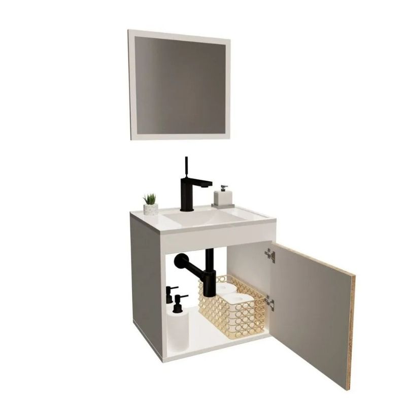 Kit Gabinete para Banheiro Canis Branco/Berlim Ripado 37cm