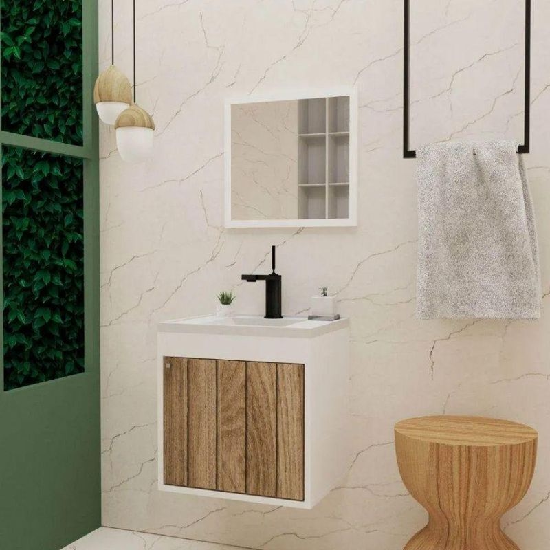 Kit Gabinete para Banheiro Canis Branco/Berlim Ripado 37cm