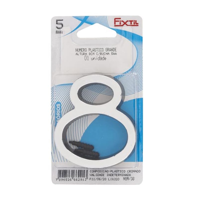 Número 8 Plástico Preto Cromado 8cm