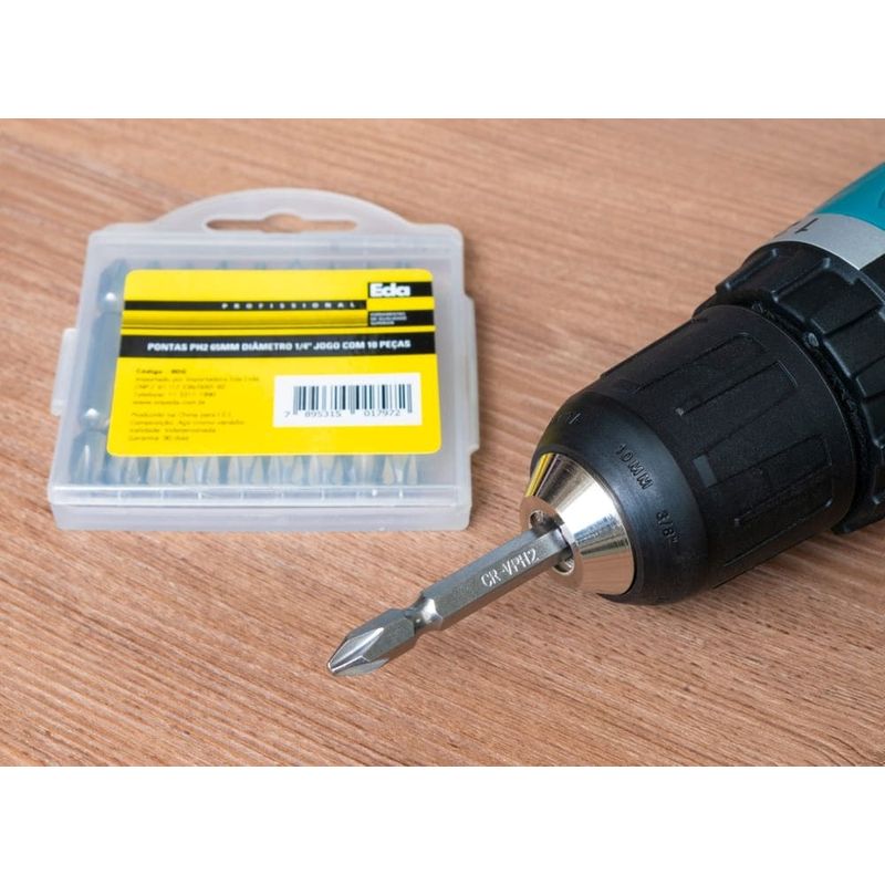 Jogo de Pontas Duplas Phillips 65mm PH2 10pcs EDA